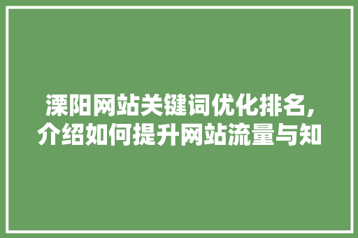 溧阳网站关键词优化排名,介绍如何提升网站流量与知名度