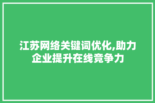 江苏网络关键词优化,助力企业提升在线竞争力
