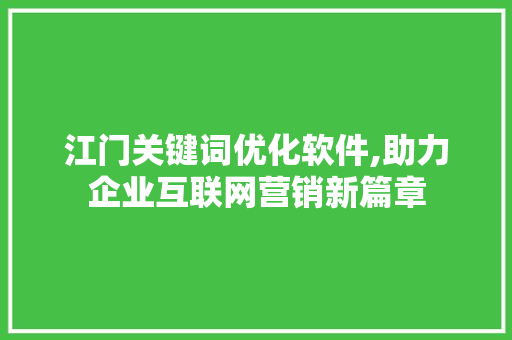 江门关键词优化软件,助力企业互联网营销新篇章