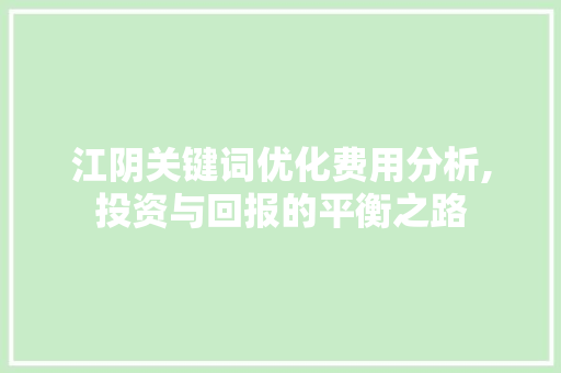 江阴关键词优化费用分析,投资与回报的平衡之路