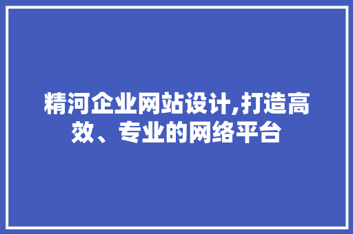 精河企业网站设计,打造高效、专业的网络平台