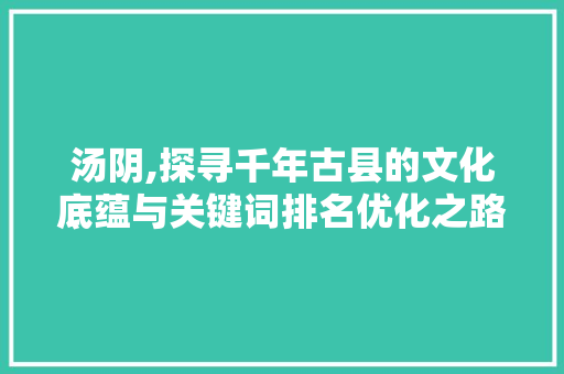 汤阴,探寻千年古县的文化底蕴与关键词排名优化之路