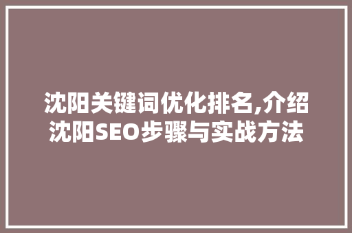 沈阳关键词优化排名,介绍沈阳SEO步骤与实战方法