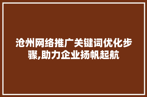 沧州网络推广关键词优化步骤,助力企业扬帆起航