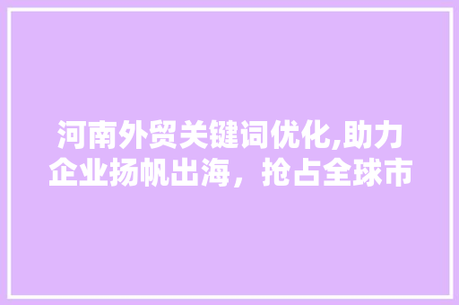 河南外贸关键词优化,助力企业扬帆出海，抢占全球市场先机