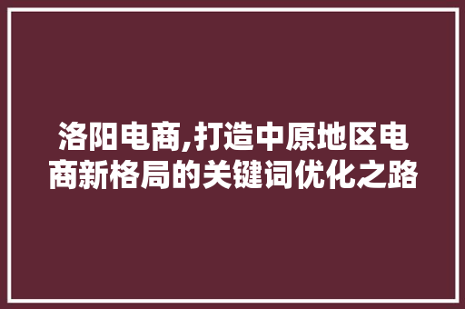 洛阳电商,打造中原地区电商新格局的关键词优化之路