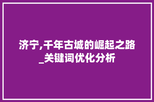 济宁,千年古城的崛起之路_关键词优化分析