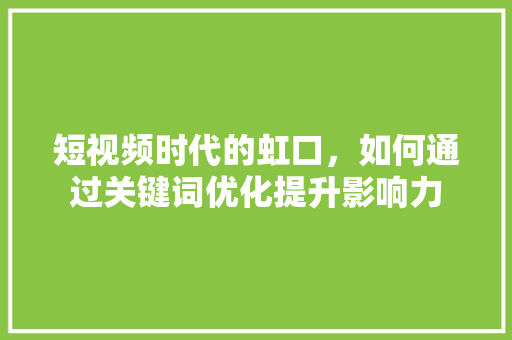 短视频时代的虹口，如何通过关键词优化提升影响力