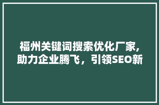 福州关键词搜索优化厂家,助力企业腾飞，引领SEO新潮流