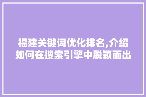 福建关键词优化排名,介绍如何在搜索引擎中脱颖而出