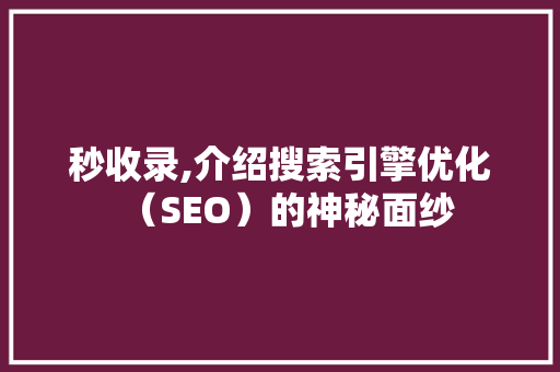 秒收录,介绍搜索引擎优化（SEO）的神秘面纱