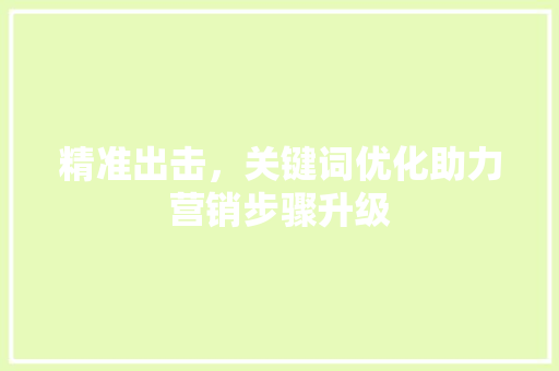 精准出击，关键词优化助力营销步骤升级