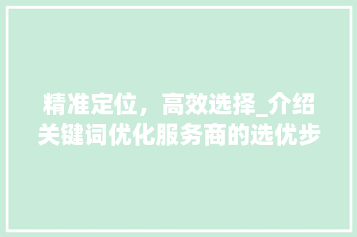 精准定位，高效选择_介绍关键词优化服务商的选优步骤