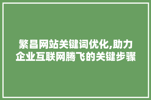 繁昌网站关键词优化,助力企业互联网腾飞的关键步骤