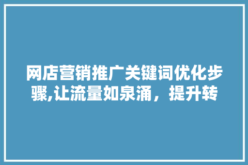 网店营销推广关键词优化步骤,让流量如泉涌，提升转化率