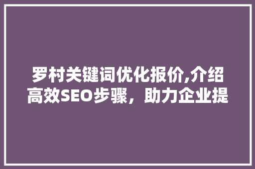 罗村关键词优化报价,介绍高效SEO步骤，助力企业提升网络竞争力