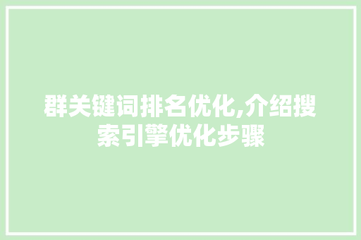 群关键词排名优化,介绍搜索引擎优化步骤
