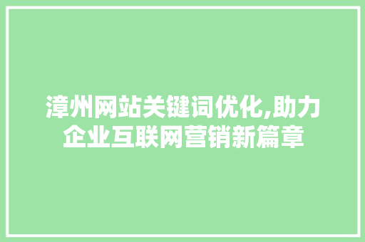 漳州网站关键词优化,助力企业互联网营销新篇章