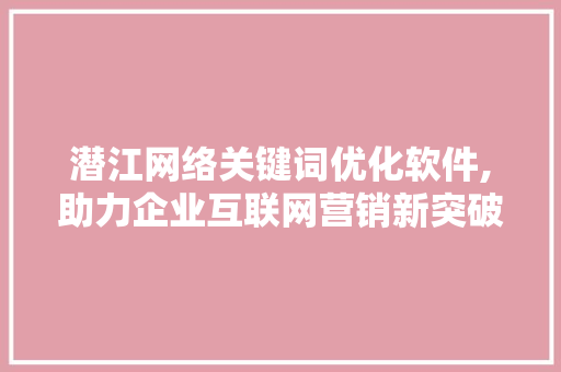潜江网络关键词优化软件,助力企业互联网营销新突破