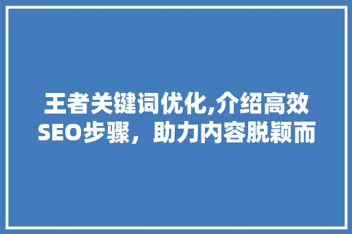 王者关键词优化,介绍高效SEO步骤，助力内容脱颖而出