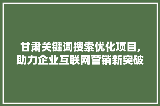 甘肃关键词搜索优化项目,助力企业互联网营销新突破