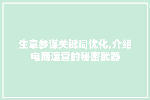 生意参谋关键词优化,介绍电商运营的秘密武器