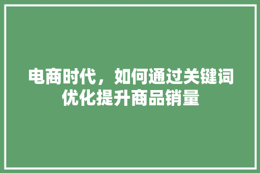 电商时代，如何通过关键词优化提升商品销量