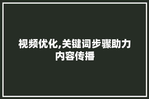 视频优化,关键词步骤助力内容传播