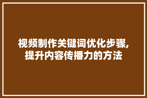 视频制作关键词优化步骤,提升内容传播力的方法
