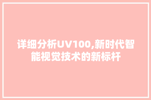 详细分析UV100,新时代智能视觉技术的新标杆