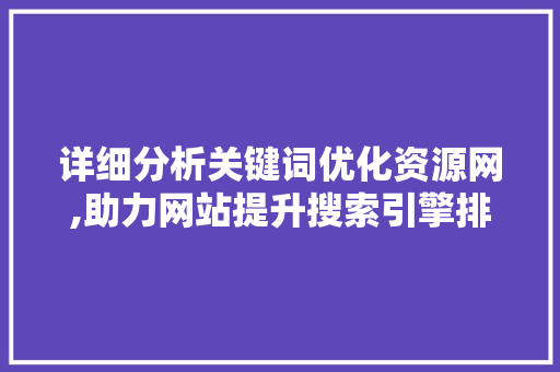 详细分析关键词优化资源网,助力网站提升搜索引擎排名之路