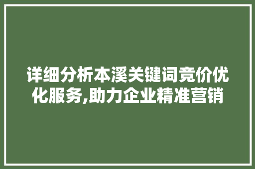 详细分析本溪关键词竞价优化服务,助力企业精准营销，提升品牌影响力