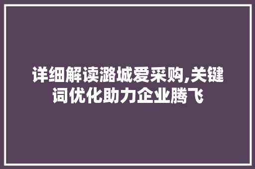 详细解读潞城爱采购,关键词优化助力企业腾飞