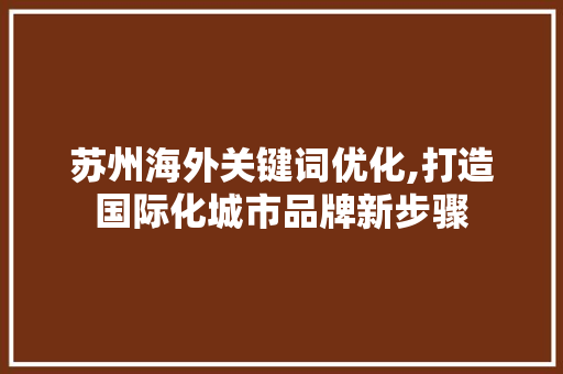苏州海外关键词优化,打造国际化城市品牌新步骤