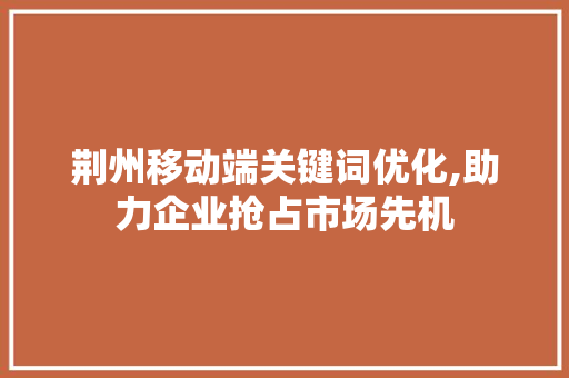 荆州移动端关键词优化,助力企业抢占市场先机