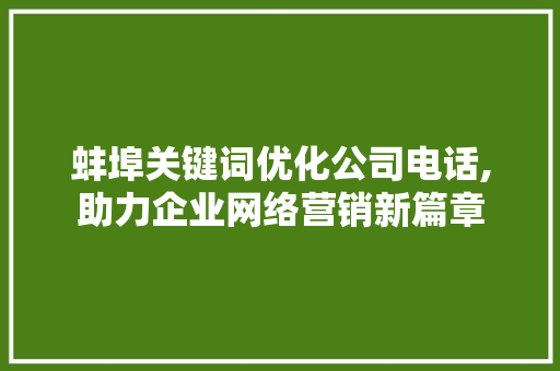 蚌埠关键词优化公司电话,助力企业网络营销新篇章
