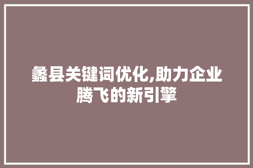 蠡县关键词优化,助力企业腾飞的新引擎