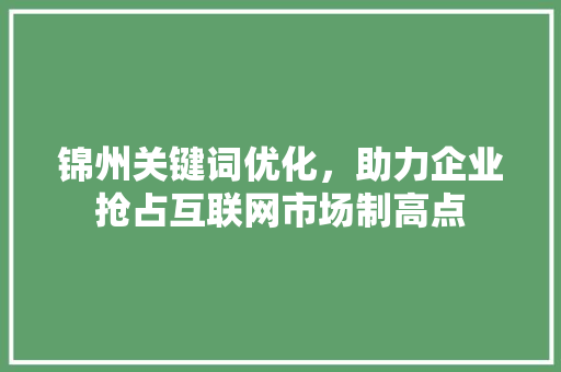 锦州关键词优化，助力企业抢占互联网市场制高点