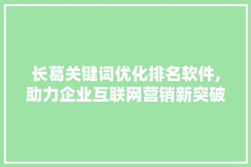 长葛关键词优化排名软件,助力企业互联网营销新突破