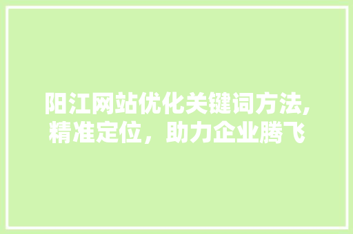 阳江网站优化关键词方法,精准定位，助力企业腾飞