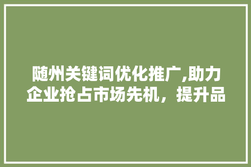 随州关键词优化推广,助力企业抢占市场先机，提升品牌影响力