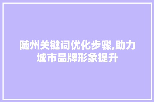 随州关键词优化步骤,助力城市品牌形象提升