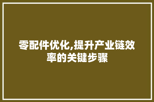 零配件优化,提升产业链效率的关键步骤