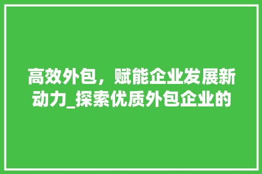 高效外包，赋能企业发展新动力_探索优质外包企业的秘密武器