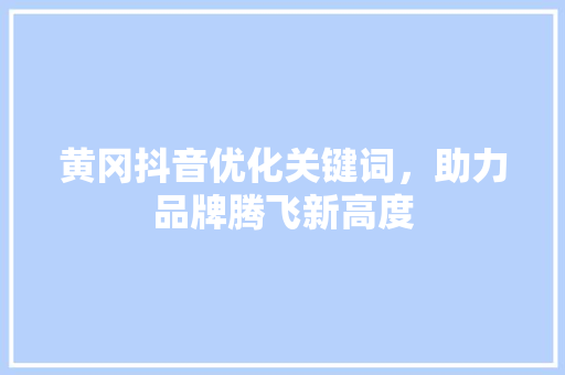 黄冈抖音优化关键词，助力品牌腾飞新高度