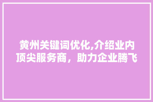 黄州关键词优化,介绍业内顶尖服务商，助力企业腾飞