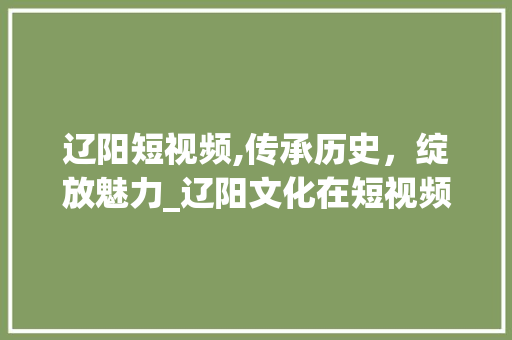 辽阳短视频,传承历史，绽放魅力_辽阳文化在短视频时代的传播与创新