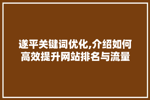 遂平关键词优化,介绍如何高效提升网站排名与流量