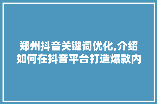 郑州抖音关键词优化,介绍如何在抖音平台打造爆款内容