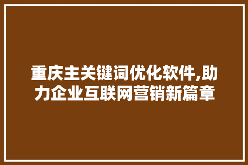 重庆主关键词优化软件,助力企业互联网营销新篇章